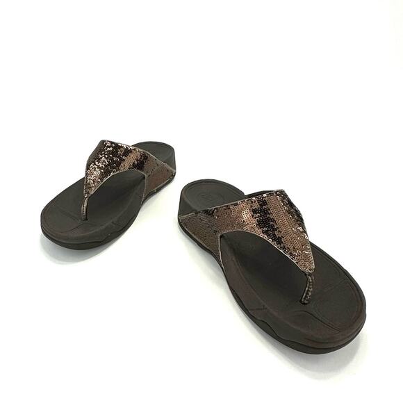Fitflop Lulu Thong-Toe Sandal/Flip Flop Sz 8 Brown Sequin Arch Support Cushioned - Picture 11 of 13